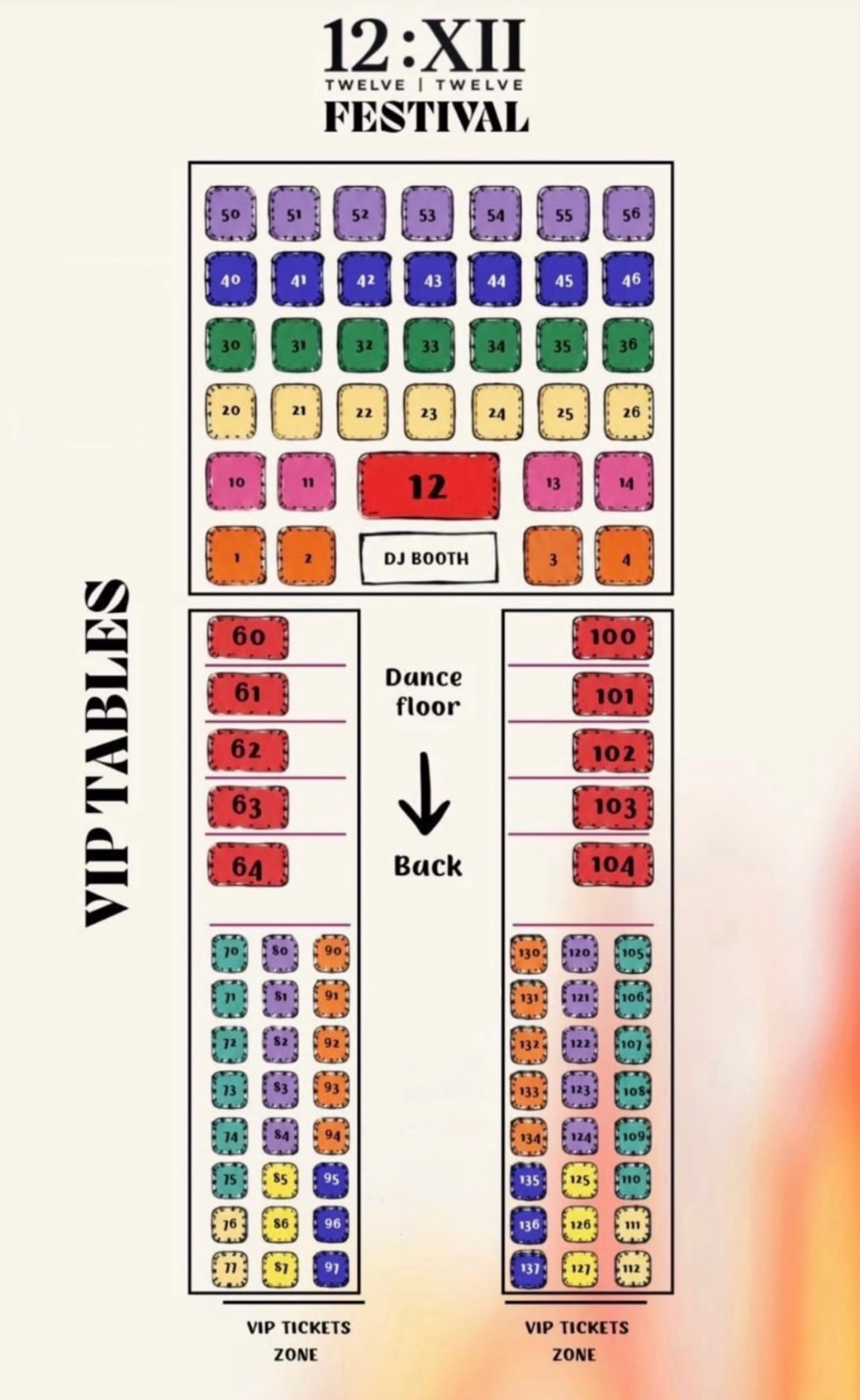 12:XII Festival VIP tables floor plan — Marbella, 21 August 2026
